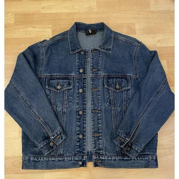 Double D Ranch Women’s Denim Jacket Flag USA Size Large Blue